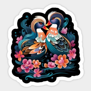 Mandarin Duck Couple Valentine Sticker